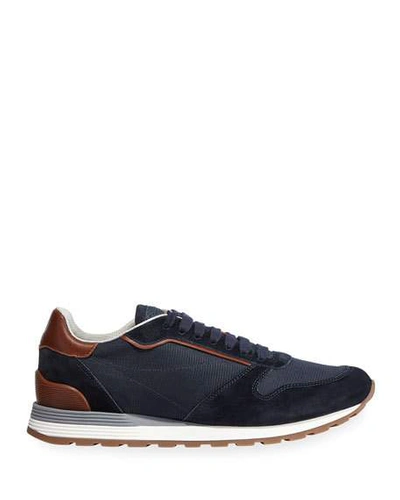 Shop Brunello Cucinelli Men's Suede & Mesh Runner Sneakers In Blue