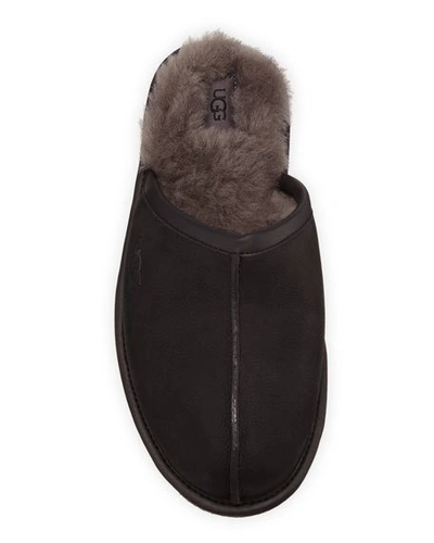 Shop Ugg Men's Scuff Leather Mule Slippers W/ Wool Lining In Black