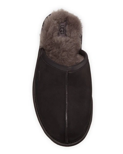 Ugg Men's Scuff Leather Mule Slippers W/ Wool Lining In Black