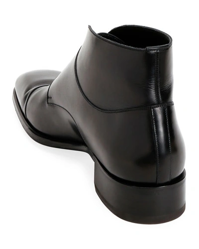 Shop Tom Ford Men's Double-monk Strap Leather Ankle Boots In Black