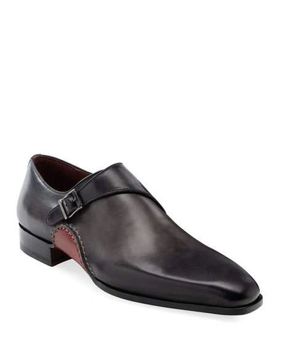 Shop Magnanni Men's Carrera Single-monk Leather Shoes In Grey
