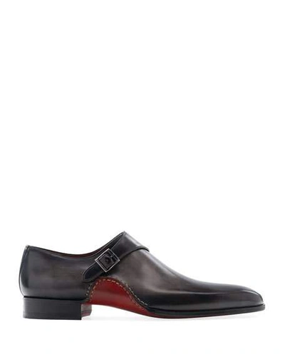 Shop Magnanni Men's Carrera Single-monk Leather Shoes In Grey