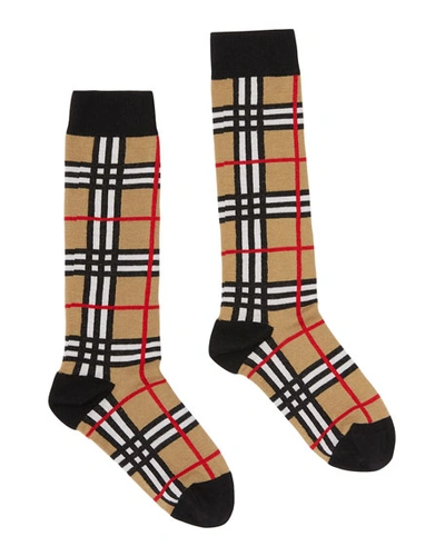 Shop Burberry Kid's Check Socks In Beige