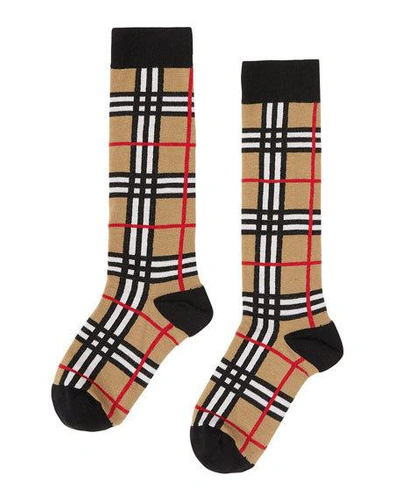 Shop Burberry Kid's Check Socks In Beige