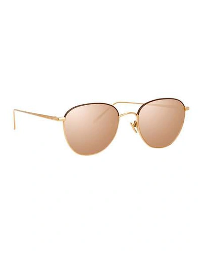Shop Linda Farrow Titanium Mirrored Square Sunglasses In Rose Gold