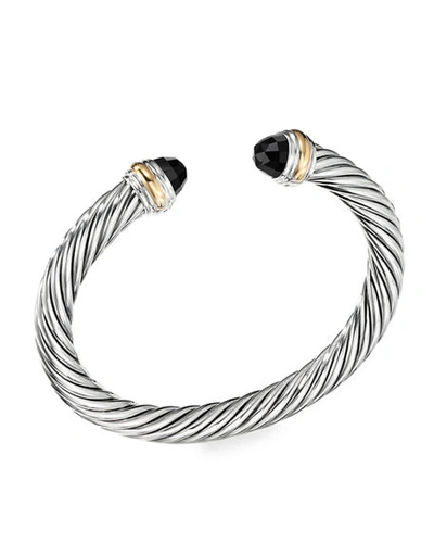 Shop David Yurman Cable Bracelet With Gemstone And 14k Gold In Silver, 7mm In Faceted Onyx