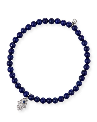Shop Sydney Evan 14k White Gold Sapphire/diamond Hamsa & Lapis Bracelet In Blue