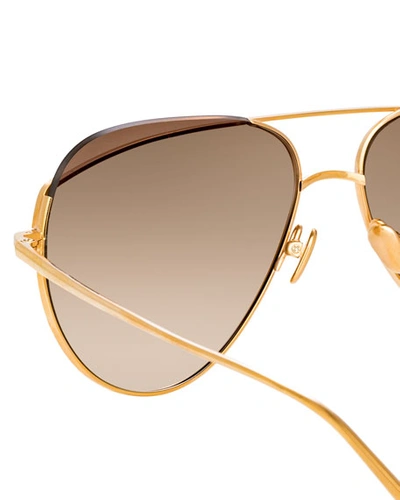 Shop Linda Farrow Titanium Aviator Sunglasses In Mocha