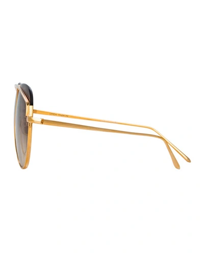 Shop Linda Farrow Titanium Aviator Sunglasses In Mocha