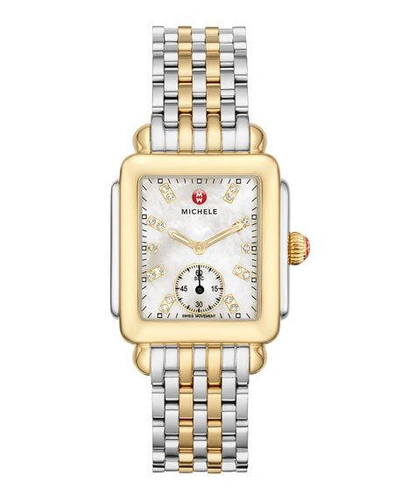 Shop Michele Deco Mid Two-tone Diamond Dial Watch In Silver