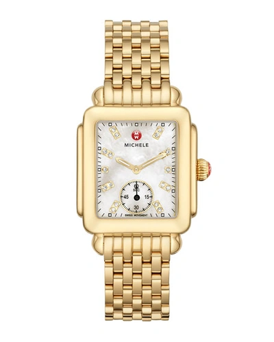 Shop Michele Deco Mid Gold Diamond Dial Watch