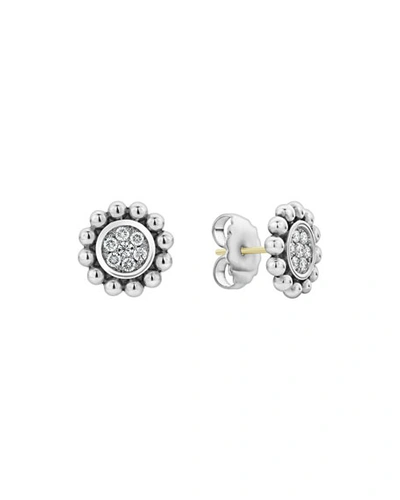 Shop Lagos Caviar Spark Diamond Circle Stud Earrings In White/silver