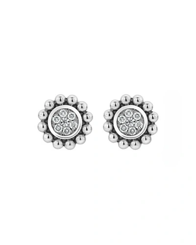 Shop Lagos Caviar Spark Diamond Circle Stud Earrings In White/silver