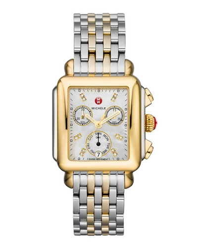 Shop Michele Deco 18 Two-tone Diamond Detail Watch In Silver