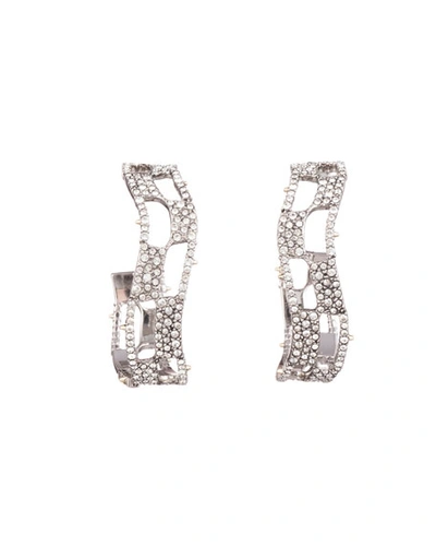 Shop Alexis Bittar Pave Checkerboard Hoop Earrings In Silver