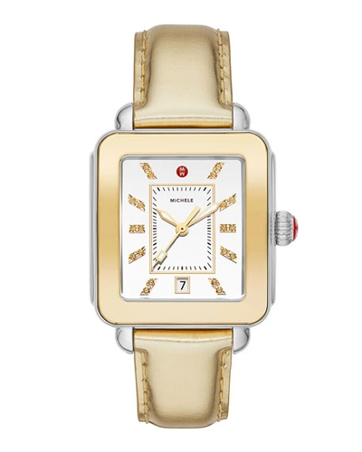 Shop Michele Deco Sport High Shine Two-tone & Gold Leather Watch