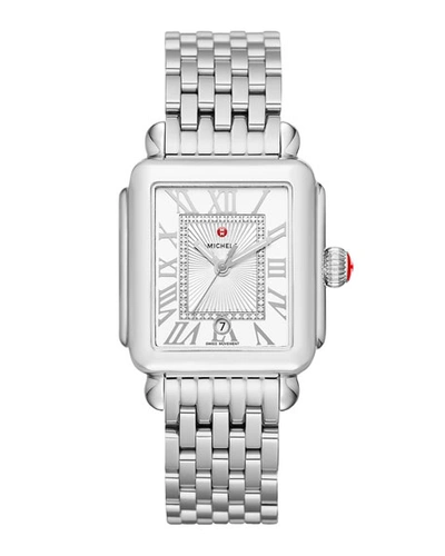 Shop Michele Deco Madison Diamond-dial Watch, Silver