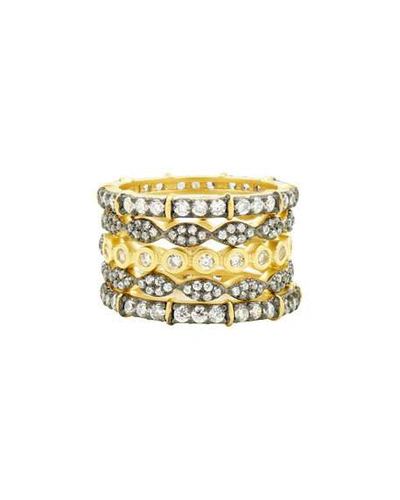 Shop Freida Rothman Classic Mixed-stack Rings, Set Of 5 In Black/gold