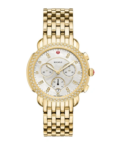 Shop Michele 38mm Sidney Diamond Chronograph Watch, Gold