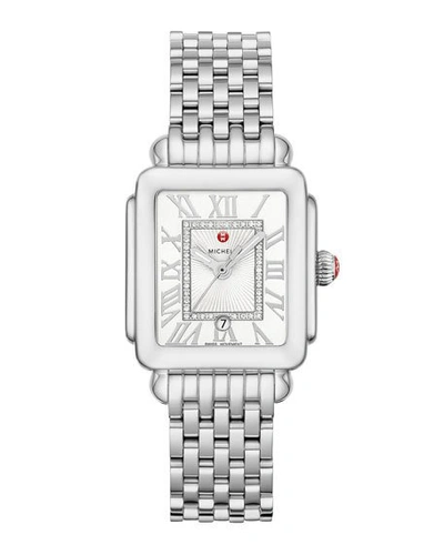 Shop Michele Deco Madison Mid Diamond-dial Watch, Silver/white
