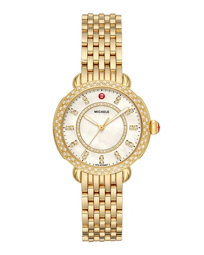 Shop Michele Sidney Classic Diamond Gold Watch