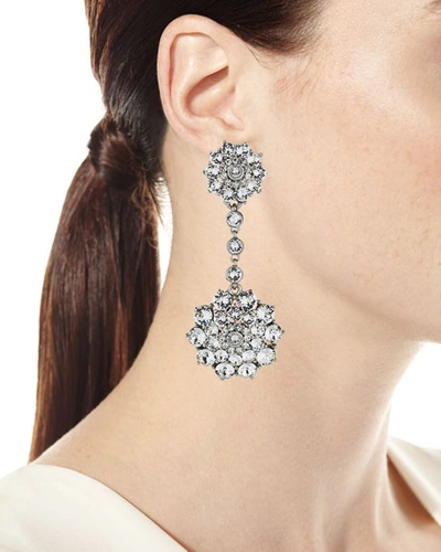 Shop Oscar De La Renta Classic Jeweled Clip-on Earrings In Silver