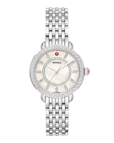 Shop Michele Sidney Classic Diamond Stainless Steel Watch In Silver