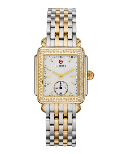 Shop Michele Deco Mid Two-tone Diamond Bracelet Watch In Silver