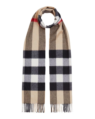 Shop Burberry Half Mega Check Cashmere Scarf In Archive Beige