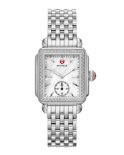 Shop Michele Deco Mid Diamond Bracelet Watch In Silver