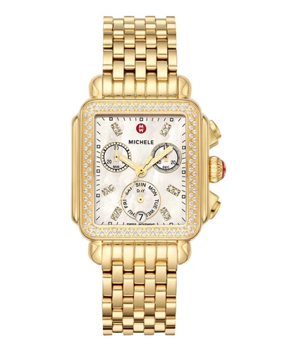 Shop Michele Deco Gold Diamond Bracelet Watch
