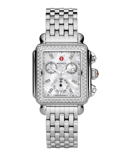 Shop Michele Deco 18mm Stainless Steel Diamond Bracelet Watch In Silver