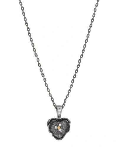 Shop Michael Aram Small Orchid Pendant Necklace With Diamonds In Black Rhodium Plate