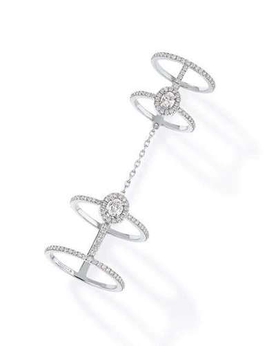 Shop Messika Glam'azone 18k White Gold Double Diamond Pave Ring