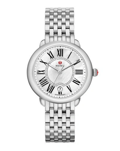 Shop Michele 36mm Serein Mid Stainless Steel Diamond-dial Watch In Silver