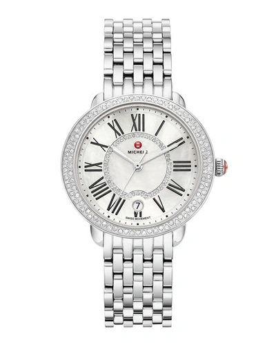 Shop Michele 36mm Serein Mid Stainless Steel Diamond Watch In Silver
