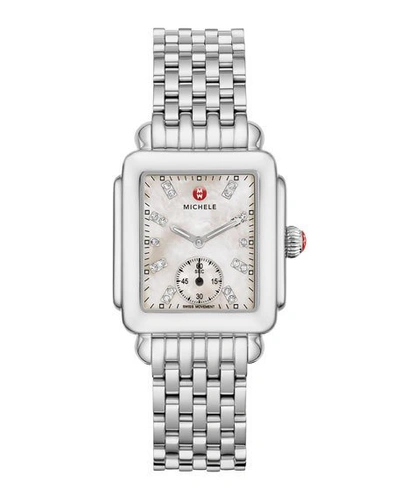 Shop Michele Deco Mid Diamond Dial Watch In Silver