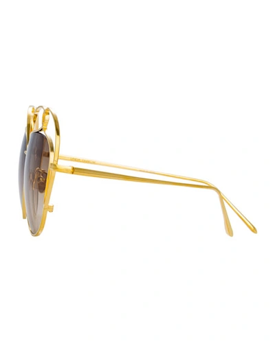 Shop Linda Farrow Cutout Aviator Sunglasses In Mocha