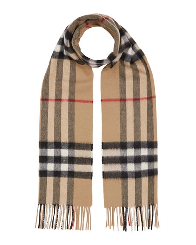 Burberry Giant Check Tasselled-trim Cashmere Scarf In Archive Beige