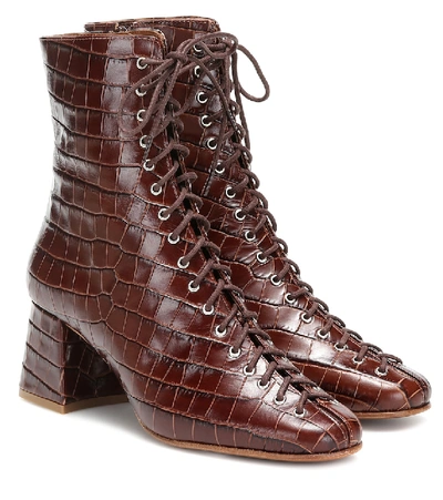 Shop By Far Becca Croc-effect Leather Ankle Boots In Brown