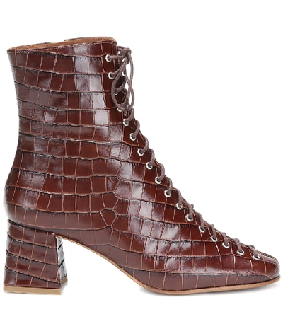 Shop By Far Becca Croc-effect Leather Ankle Boots In Brown