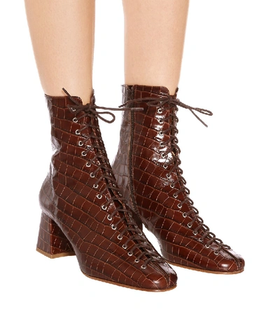 Shop By Far Becca Croc-effect Leather Ankle Boots In Brown