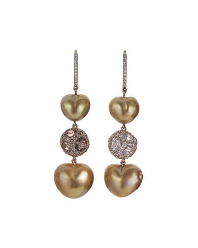 Shop Margot Mckinney Jewelry 18k Rose Gold Heart-pearl Drop Earrings W/ Diamonds & Pearls
