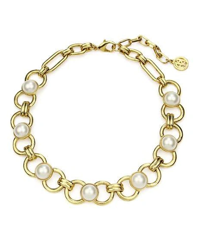Shop Ben-amun Short Pearly Chain Necklace In Gold
