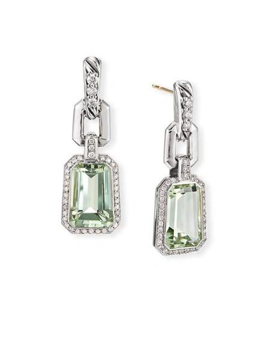 Shop David Yurman Stax Diamond-link & Blue Topaz Drop Earrings In Sage