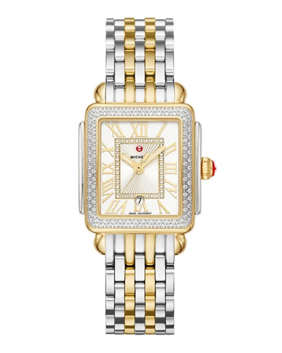 Shop Michele Deco Madison Mid Two-tone Diamond Watch In Silver