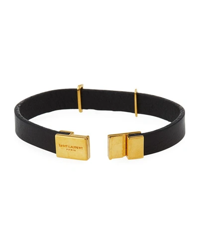 Shop Saint Laurent Leather Ysl Monogram Bracelet, Black/gold