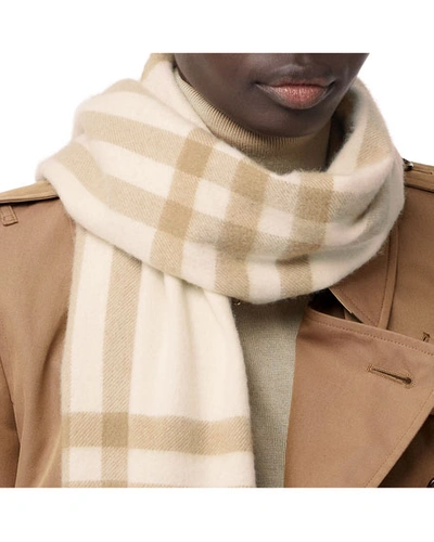Shop Burberry Giant Check Cashmere Scarf In White/alabaster