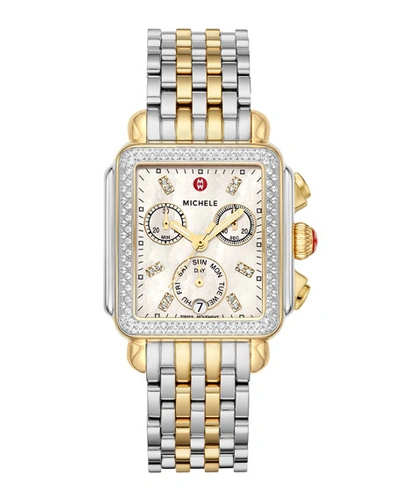 Shop Michele Deco Two-tone Diamond Bracelet Watch In Silver