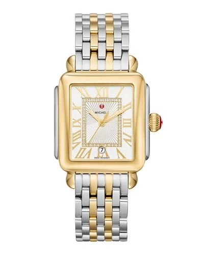 Shop Michele Deco Madison Two-tone Diamond-dial Watch In Silver